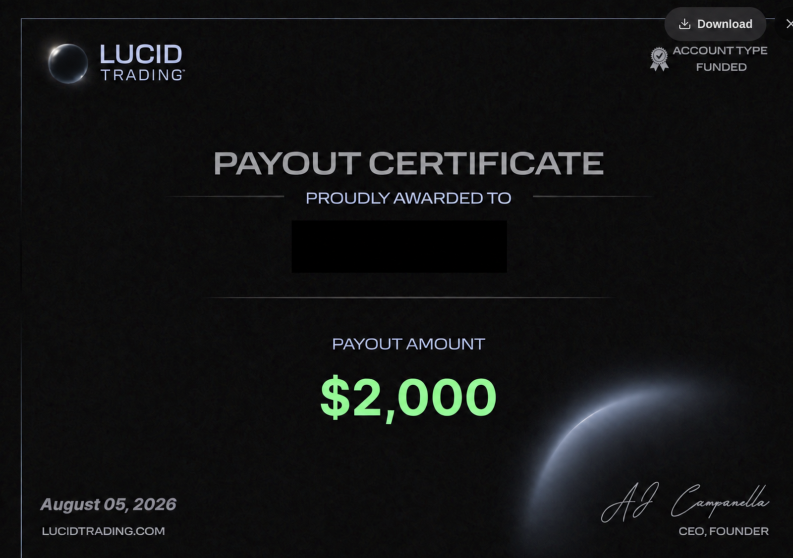 $2,000 Lucid payout